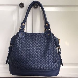 feud lux navy faux leather woven bag